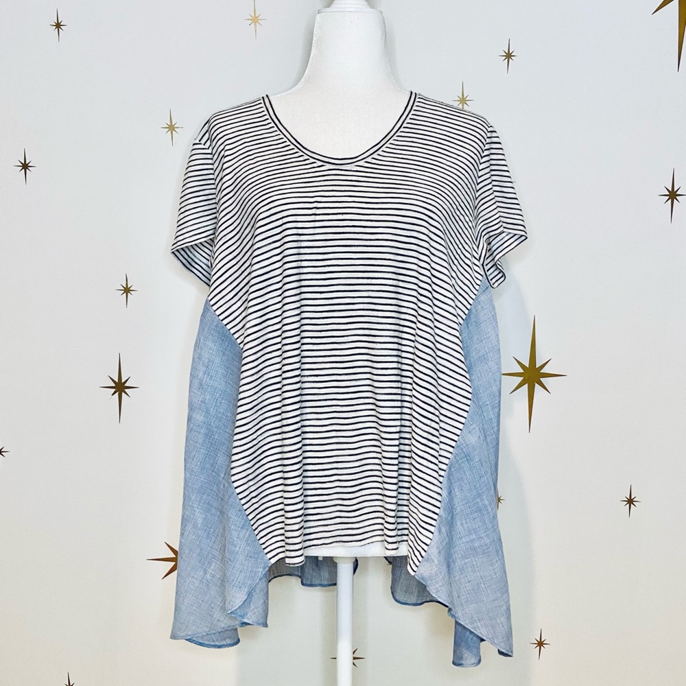 Anthropologie Deletta Chambray and Striped Top